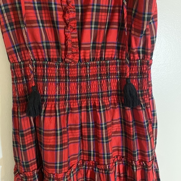 Sail to Sable - Noelle Flutter Sleeve Tiered Midi Dress - Red Tartan - Small - Picture 5 of 10